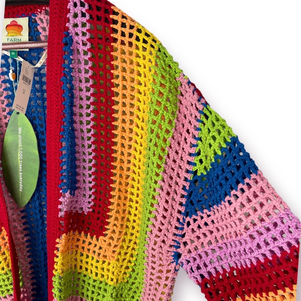 ♦️SOLD♦️Anthropologie Farm Rio Rainbow Crochet Cardigan Sweater Medium NWT - Picture 8 of 15